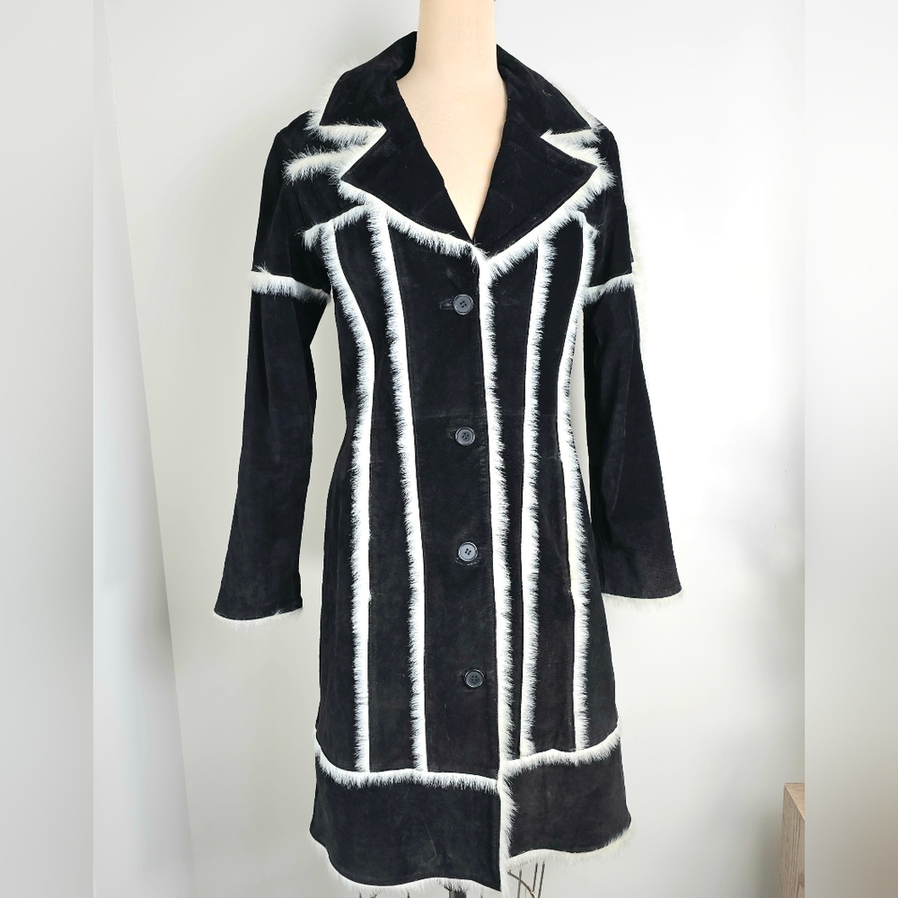 B Lucid Genuine Leather Penny Lane Afghan Coat Fur Trim Small